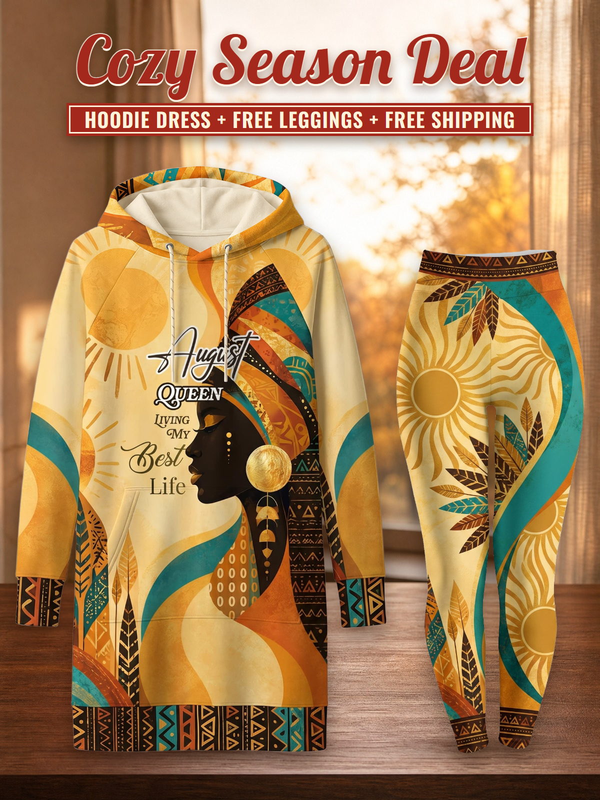 "August Queen Best Life" Hoodie Dress & Leggings Deal – Cozy Season Deal: hoodie dress + free leggings + free shipping