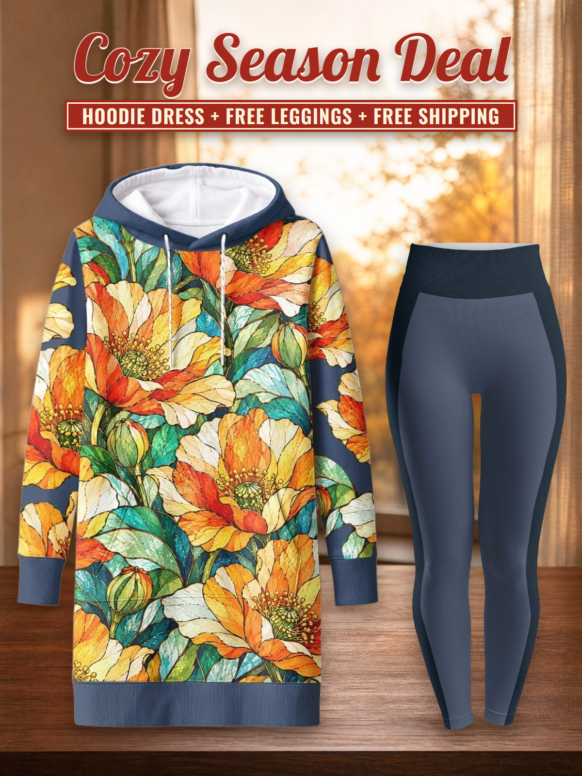"Zafarani" Hoodie Dress & Leggings Deal – Cozy Season Deal: hoodie dress + free leggings + free shipping