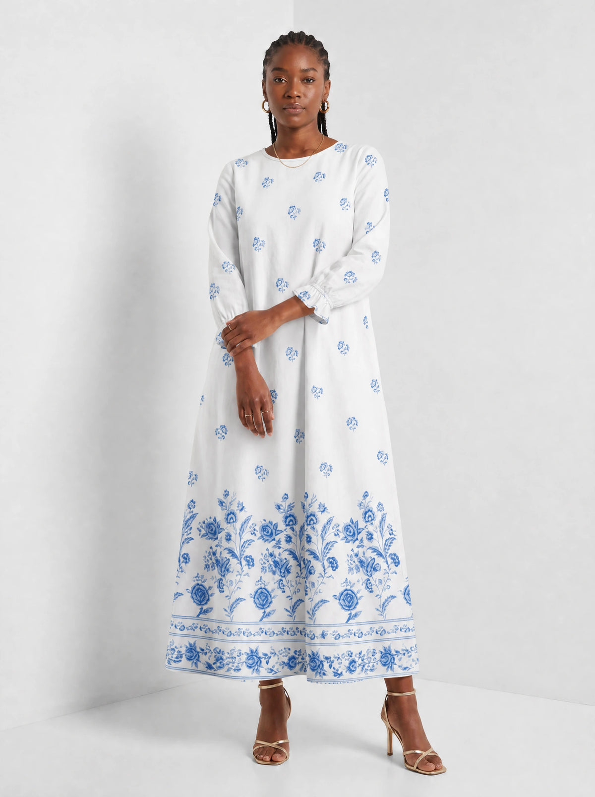 "Buluu" Long Sleeve Maxi Dress — front view on model