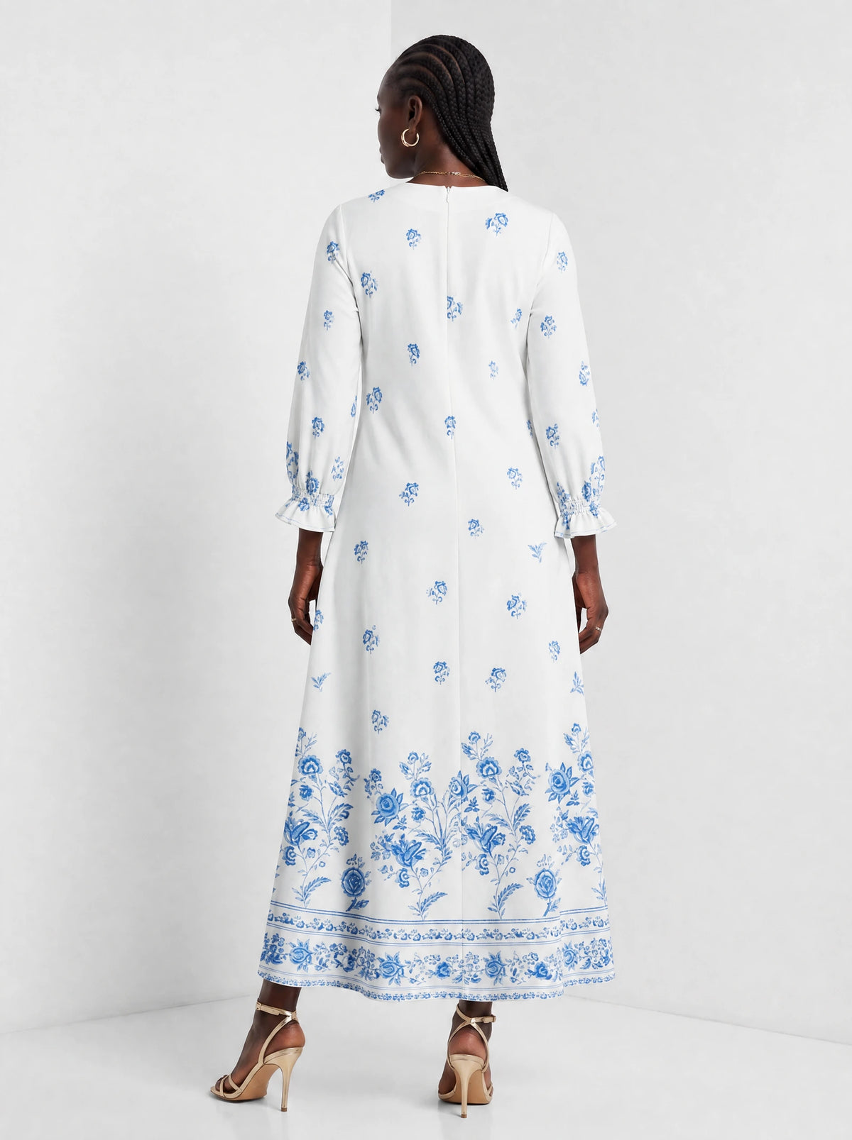 "Buluu" Long Sleeve Maxi Dress — back view on model