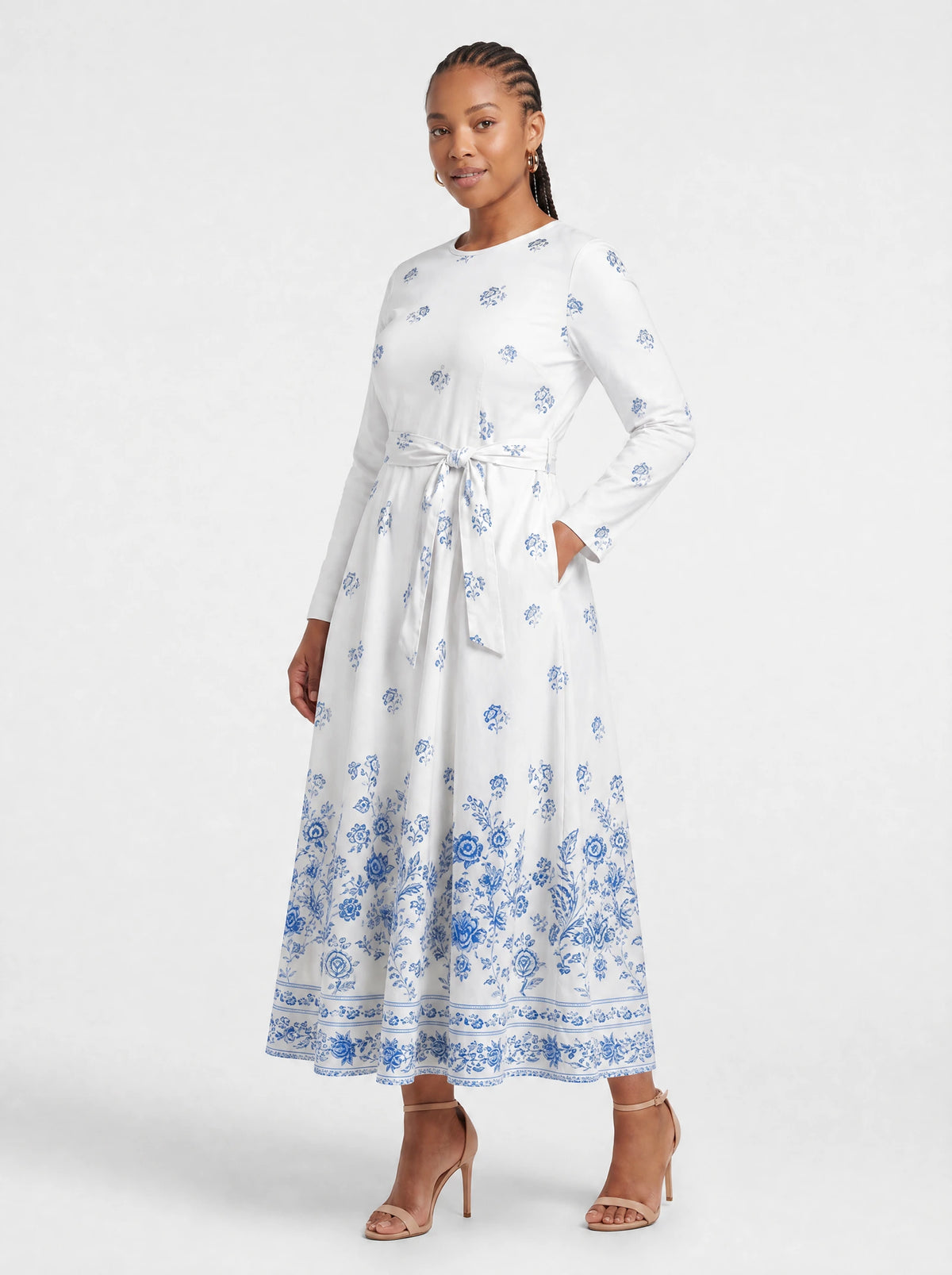 "Buluu" Long Sleeve Midaxi Dress — front view on model