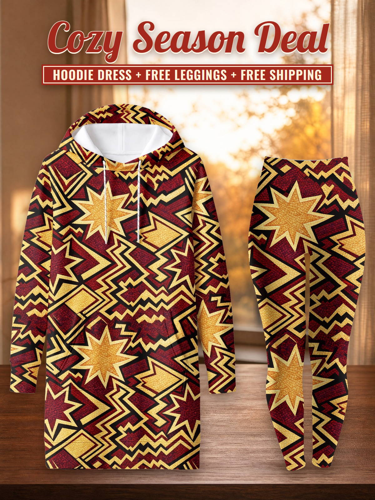 Burgundy Sheba Hoodie Dress & Leggings Deal – Cozy Season Deal: hoodie dress + free leggings + free shipping