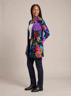 "Bustani" Long Cardigan — side view on model, hand in pocket