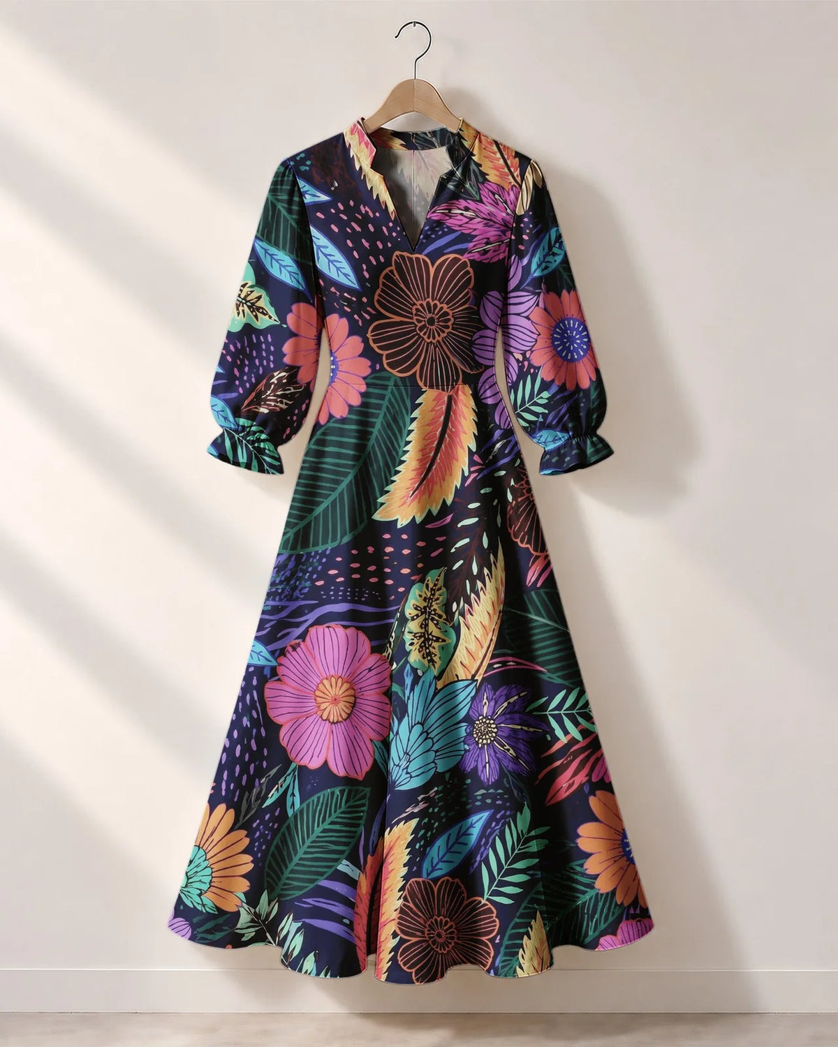 "Bustani" Long Puff Sleeve Dress