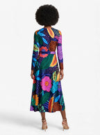 "Bustani" Long Sleeve Midaxi Dress — back view on model