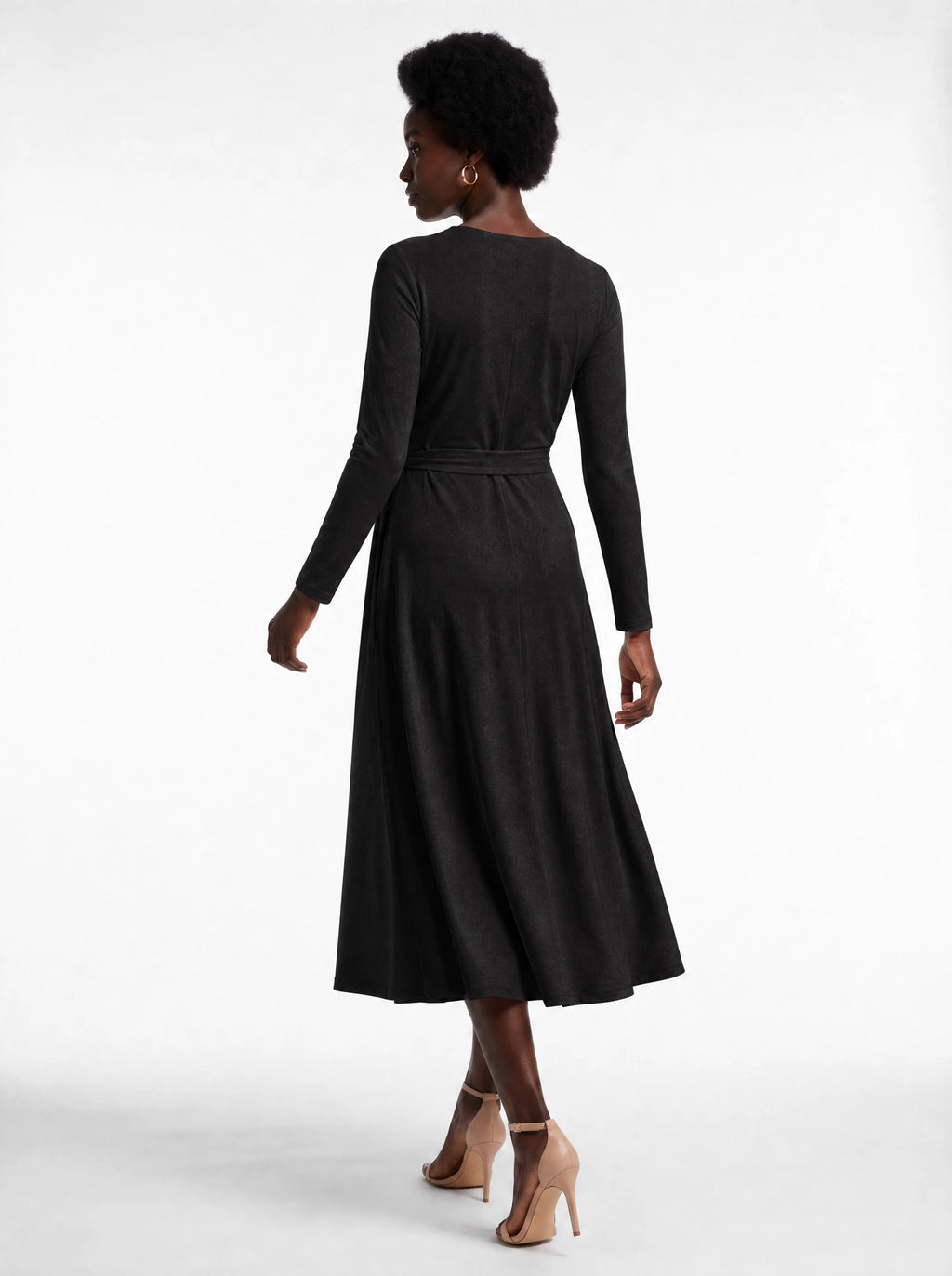 "Carmilla" Long Sleeve Midaxi Dress — back view on model