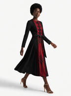 "Carmilla" Long Sleeve Midaxi Dress — walking, three-quarter view on model
