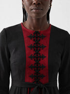 "Carmilla" Long Sleeve Midaxi Dress — three-quarter view on model