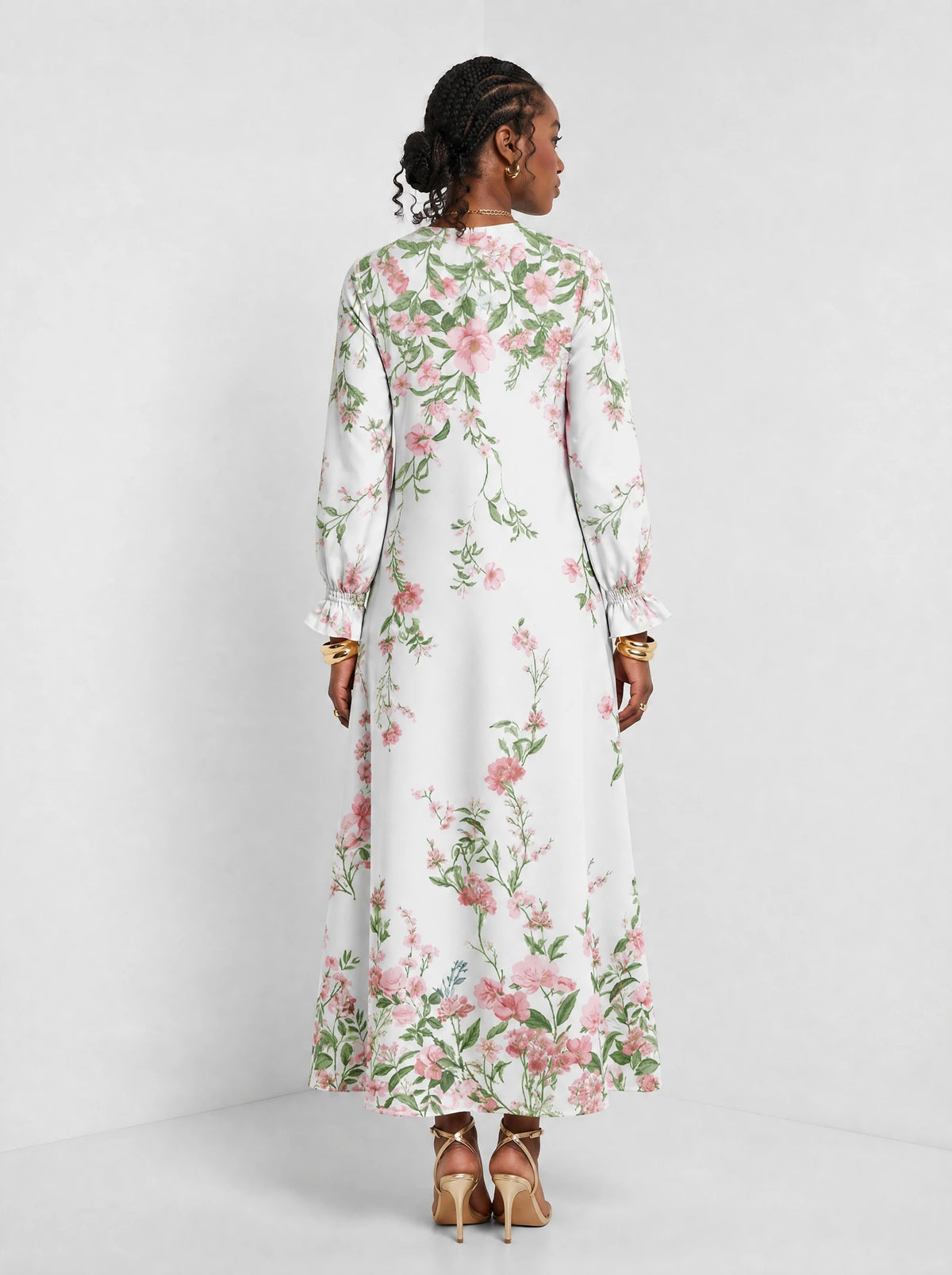 "Chanua" Long Sleeve Maxi Dress — back view on model