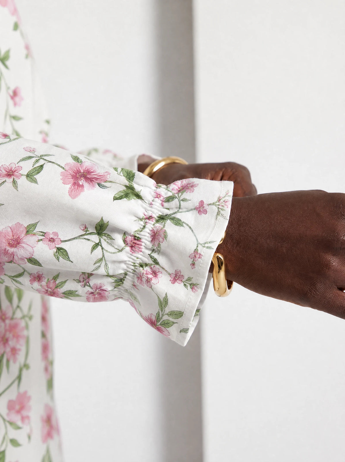 "Chanua" Long Sleeve Maxi Dress — close-up of the gathered ruffle cuff at the wrist