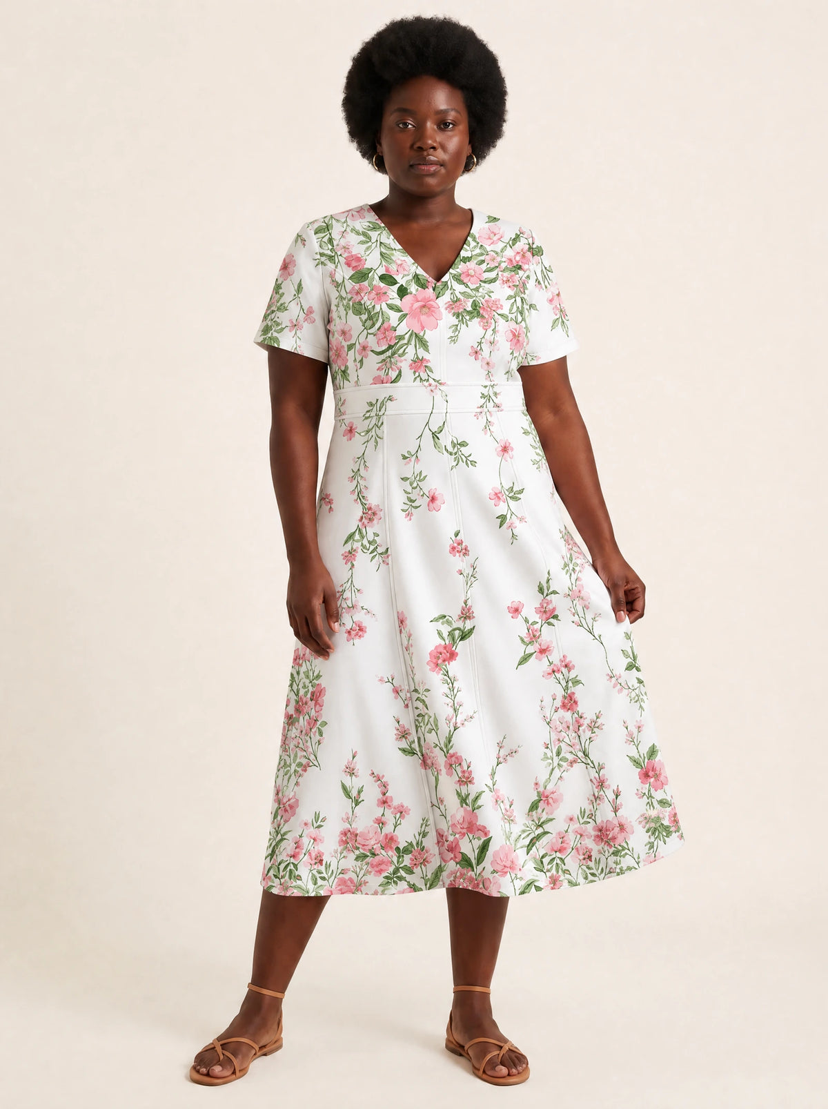 "Chanua" V Neck Midi Dress — front