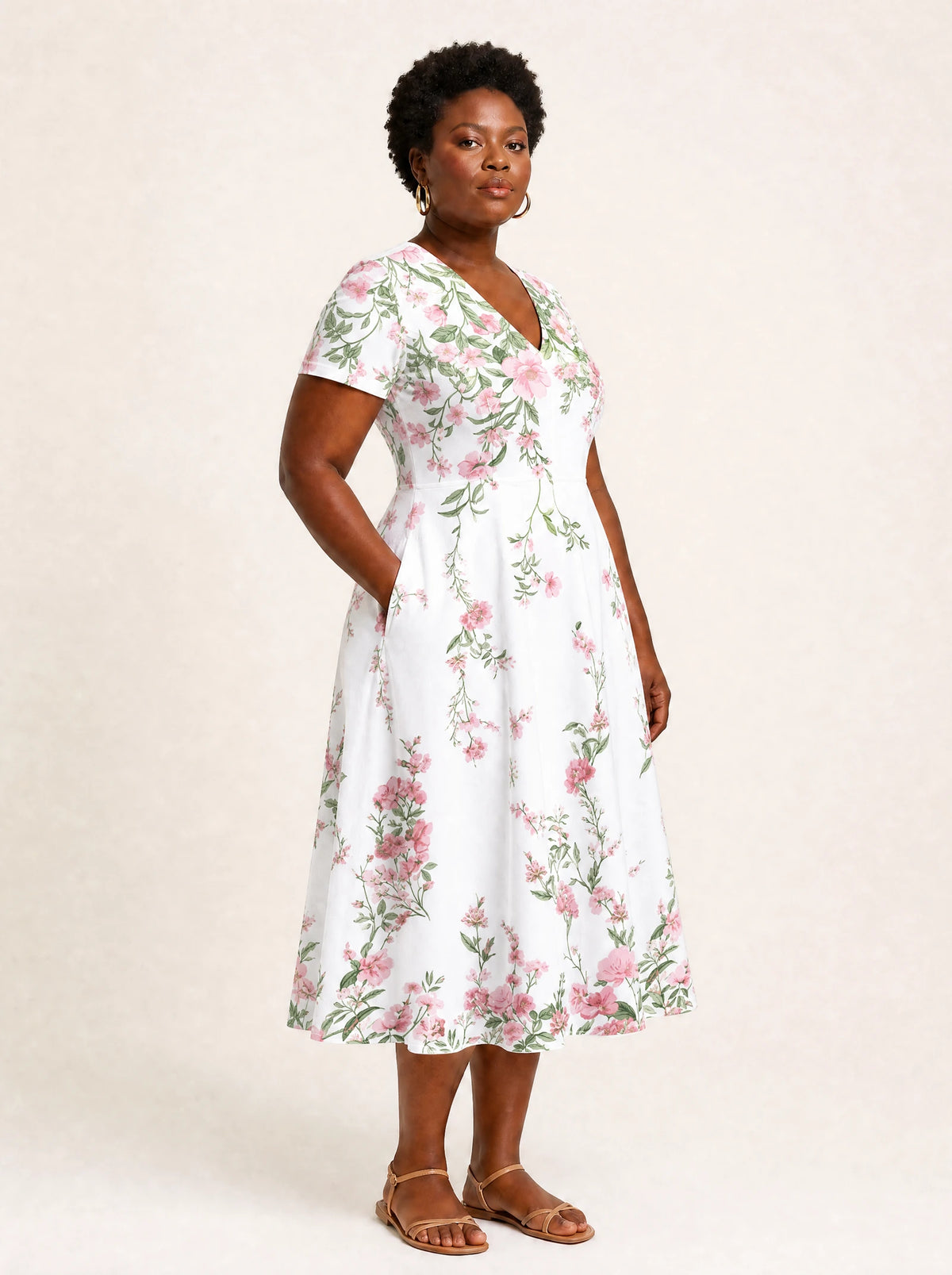 "Chanua" V Neck Midi Dress — full body