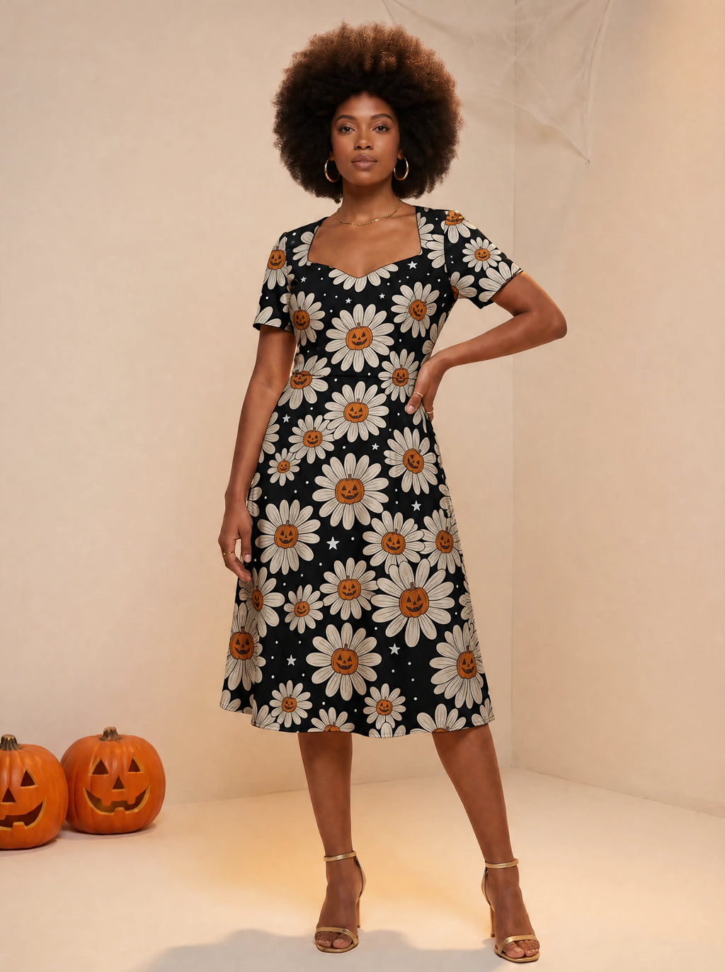 "Cheka" Halloween Sweetheart Midi Dress — front view on model