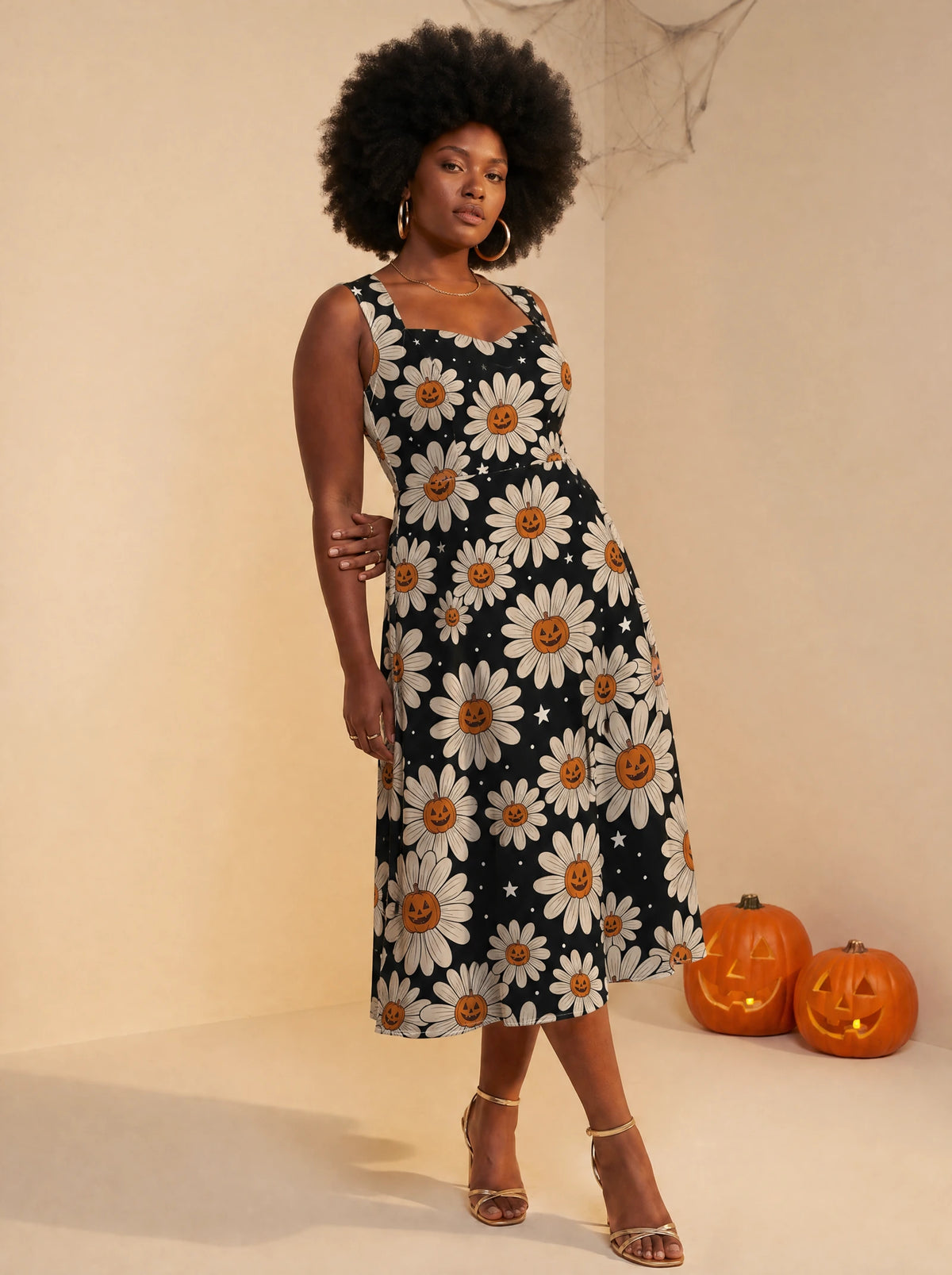 "Cheka" Halloween Sweetheart Midi Dress — three-quarter view on model