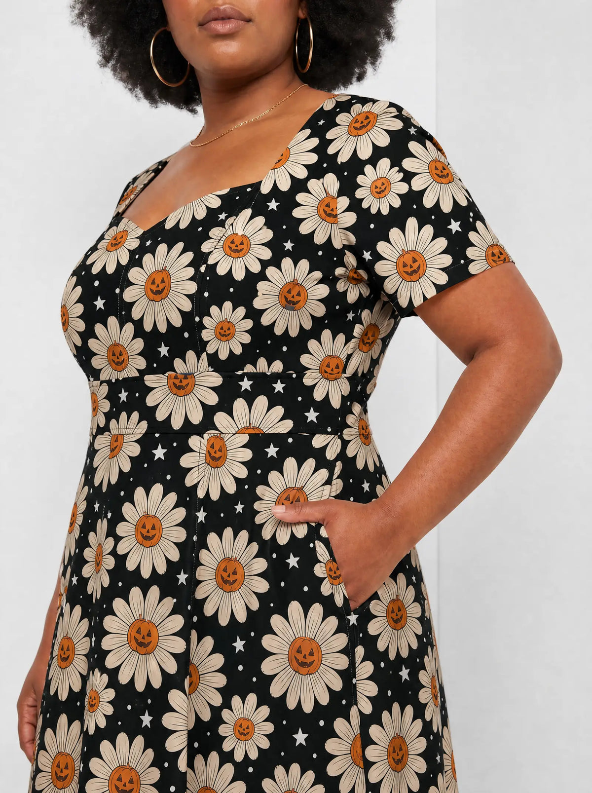 "Cheka" Halloween Sweetheart Midi Dress — close-up of the bodice and the in-seam side pocket
