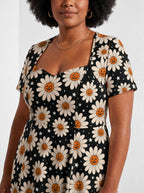"Cheka" Halloween Sweetheart Midi Dress — close-up of the sweetheart neckline and short sleeve