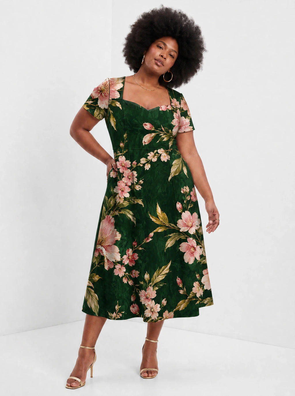 "Chipukizi" Sweetheart Midi Dress — front view on model