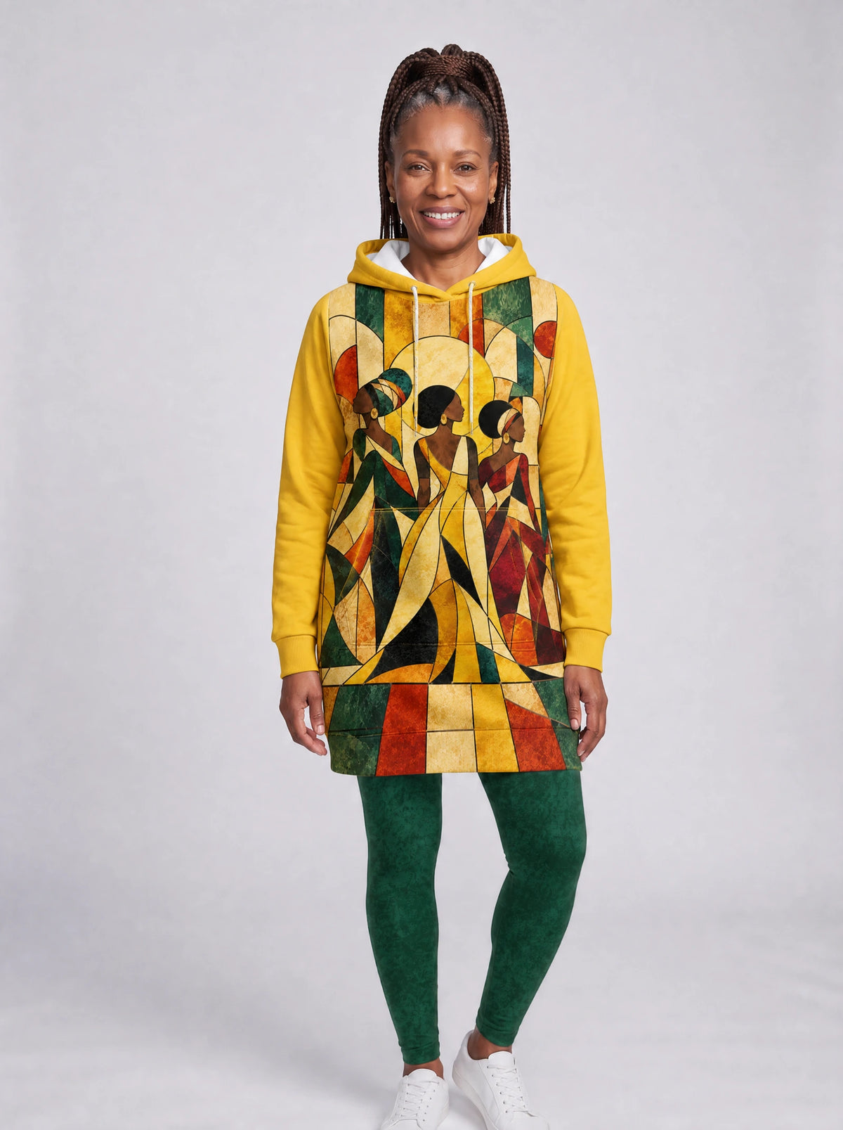 "Dada" Hoodie Dress — front view on model, styled with the matching leggings