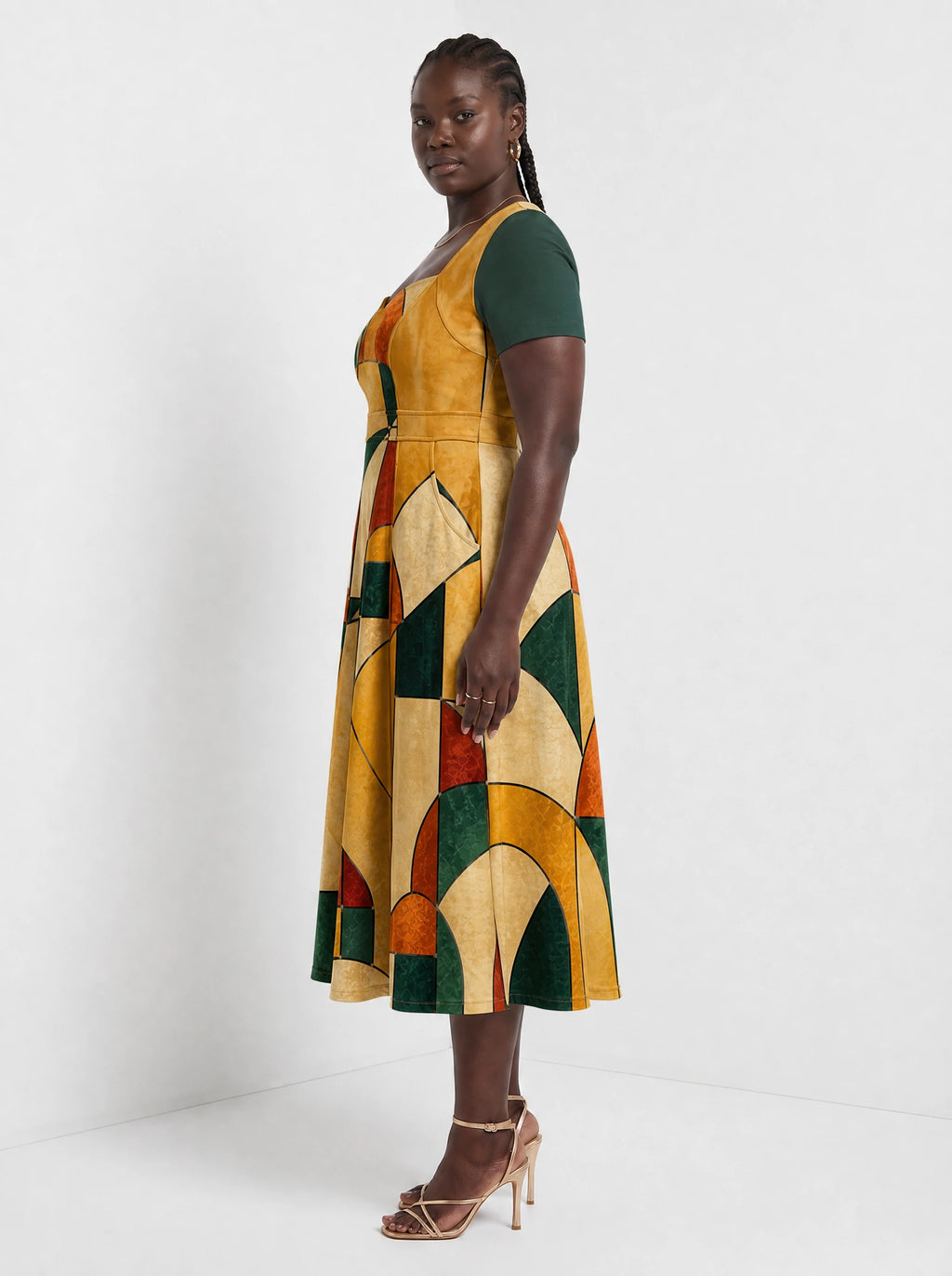 "Dada" Sweetheart Midi Dress — side view on model