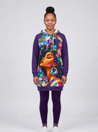 "Dirisha" Hoodie Dress — front view on model, styled with the matching leggings