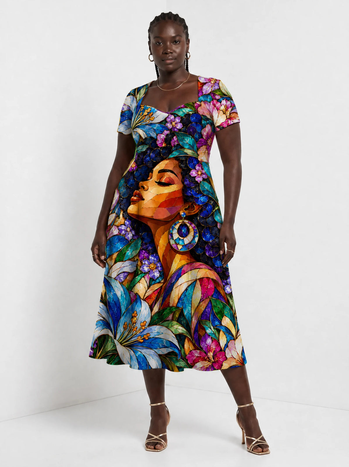 "Dirisha" Sweetheart Midi Dress — front view on model