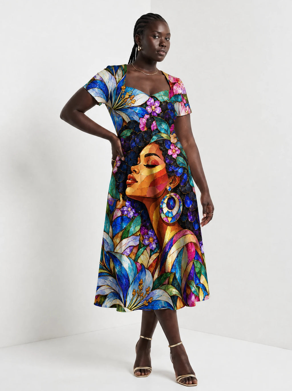 "Dirisha" Sweetheart Midi Dress — styled on model