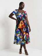 "Dirisha" Sweetheart Midi Dress — styled on model
