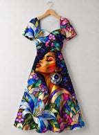 "Dirisha" Sweetheart Midi Dress — front flat