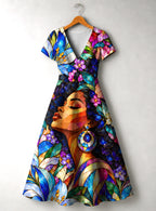 "Dirisha" V Neck Midi Dress Promo