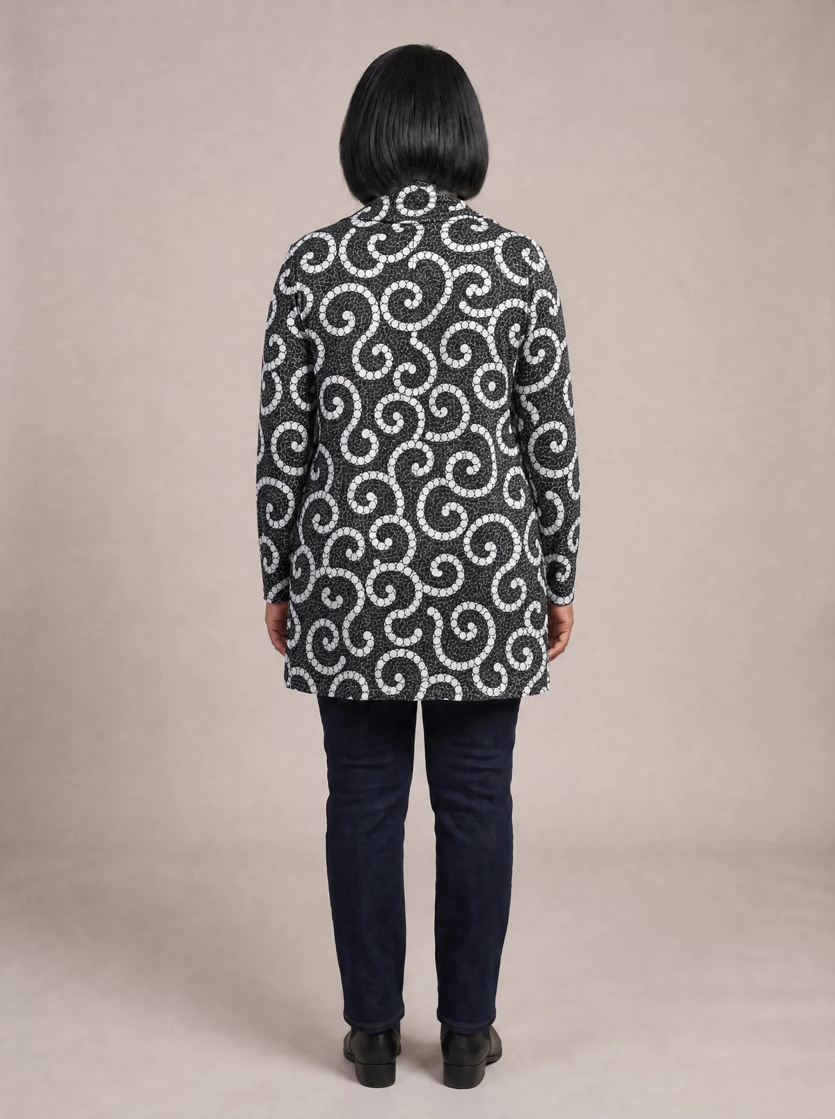 "Duara" Long Cardigan — back view on model