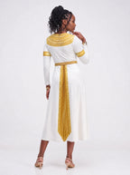 "Egyptian Goddess" Long Sleeve Midaxi Dress — back view on model