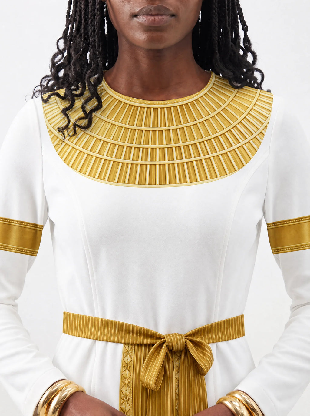 "Egyptian Goddess" Long Sleeve Midaxi Dress — three-quarter view on model