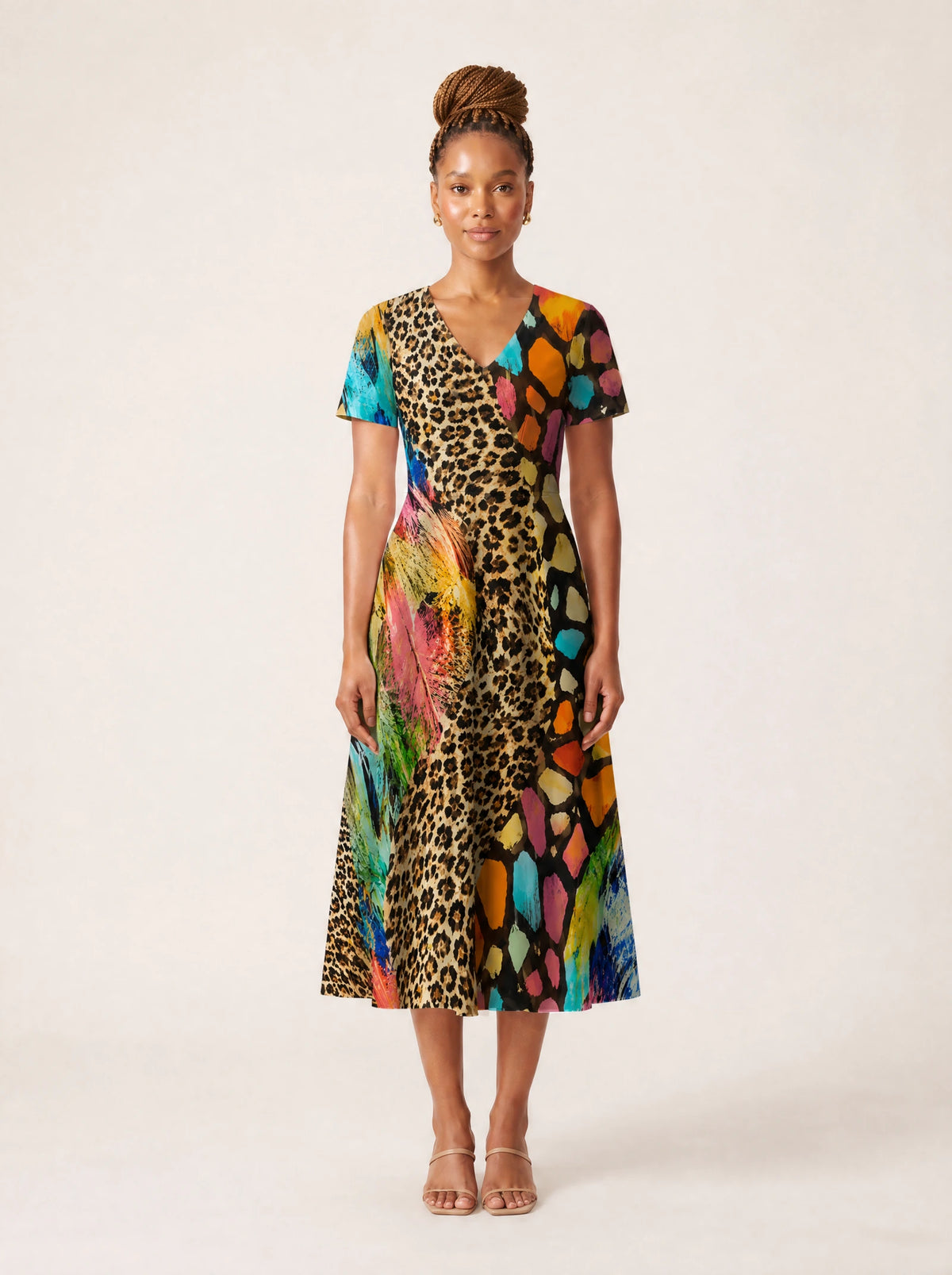 "Fahari" V Neck Midi Dress — front