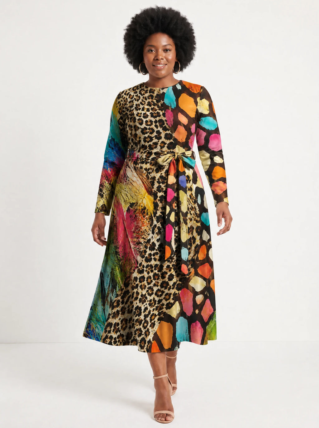 "Fahari" Long Sleeve Midaxi Dress — front view on model