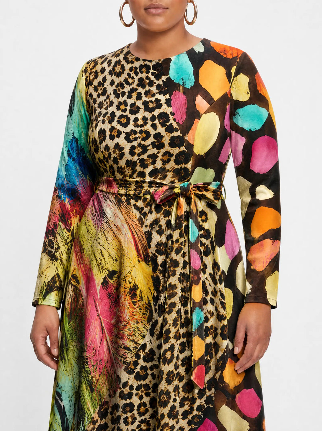"Fahari" Long Sleeve Midaxi Dress — close-up of the tie sash and the in-seam side pocket