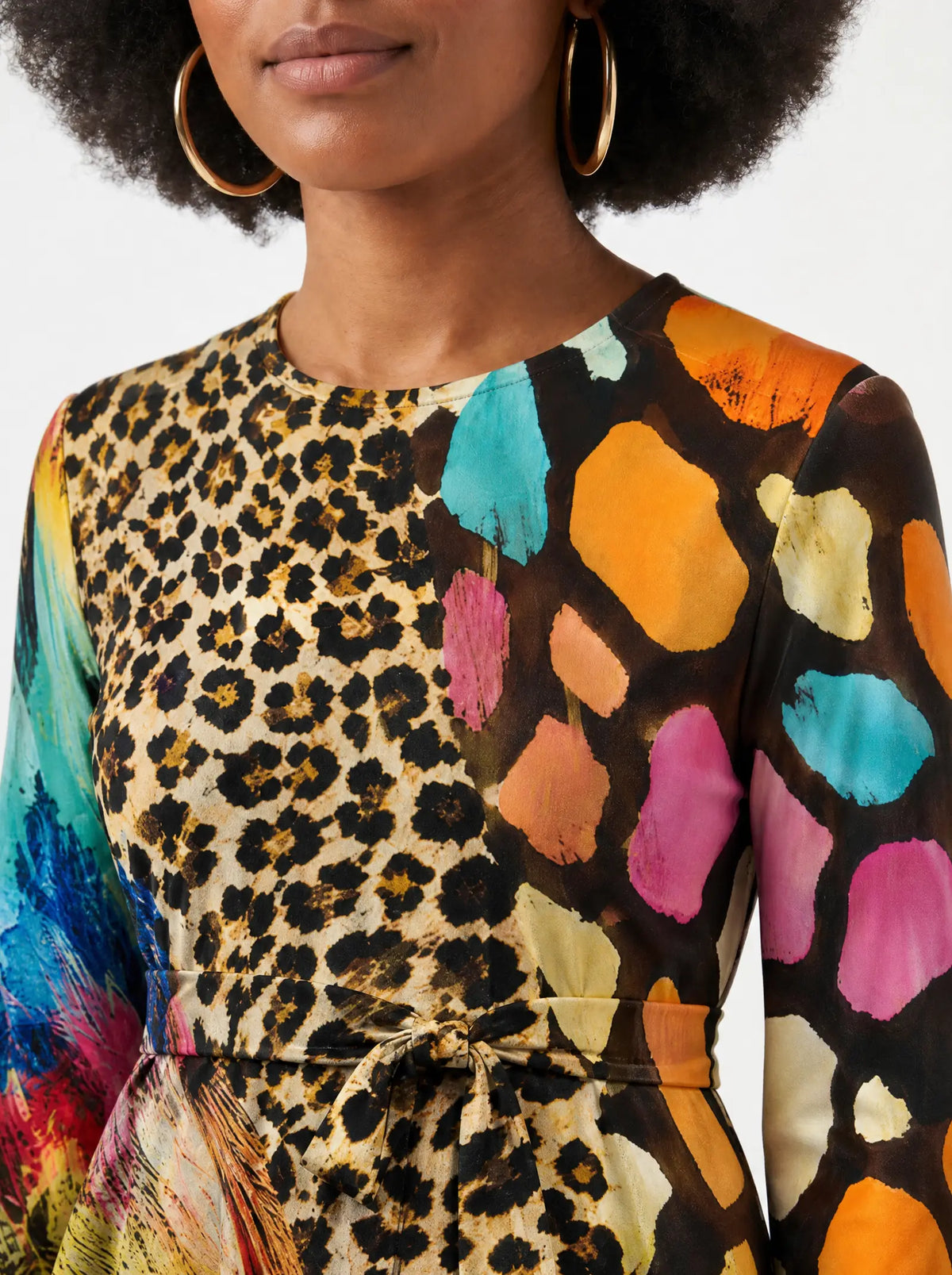 "Fahari" Long Sleeve Midaxi Dress — close-up of the round neckline and long sleeve