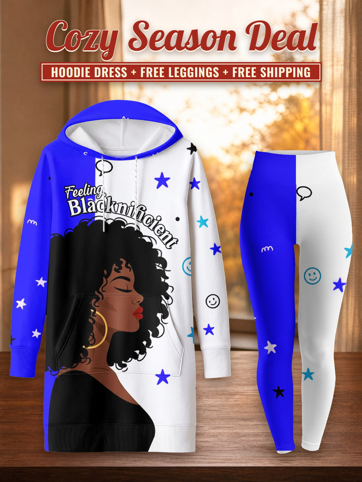 Feeling Blacknificient Blue Hoodie Dress & Leggings Deal – Cozy Season Deal: hoodie dress + free leggings + free shipping