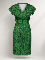 "Asili Emerald" Cap Sleeve Midi Dress — flat design, front