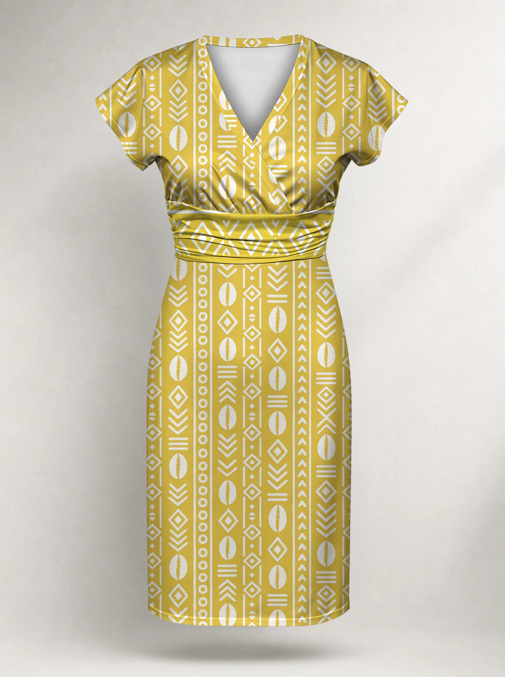 "Oshun Dhahabu" Cap Sleeve Midi Dress — flat design, front