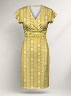 "Oshun Dhahabu" Cap Sleeve Midi Dress — flat design, front
