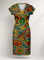 "Taji" Cap Sleeve Midi Dress — flat design, front