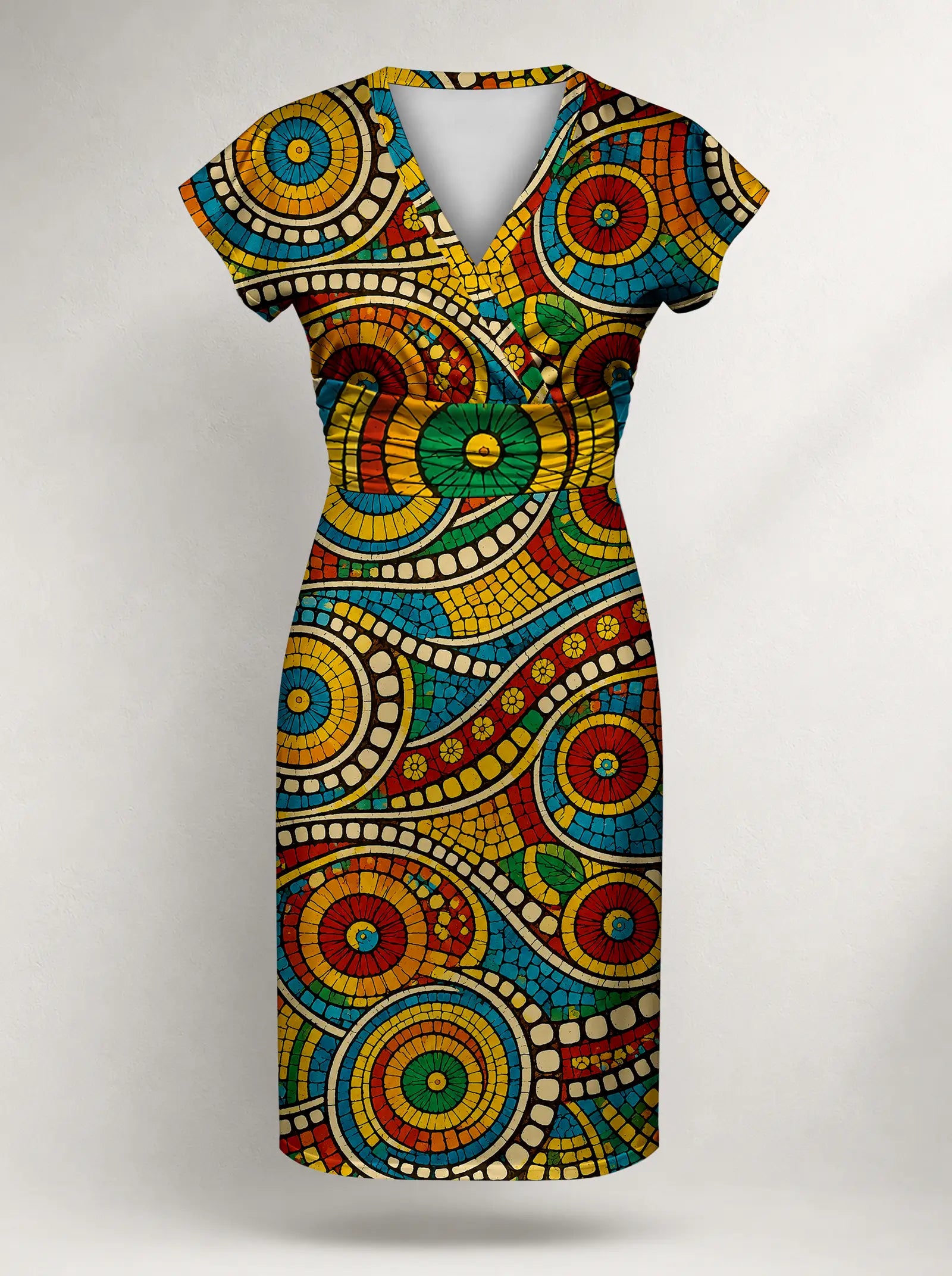 "Taji" Cap Sleeve Midi Dress — flat design, front