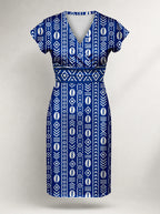 "Oshun Royal Blue" Cap Sleeve Midi Dress — flat design, front