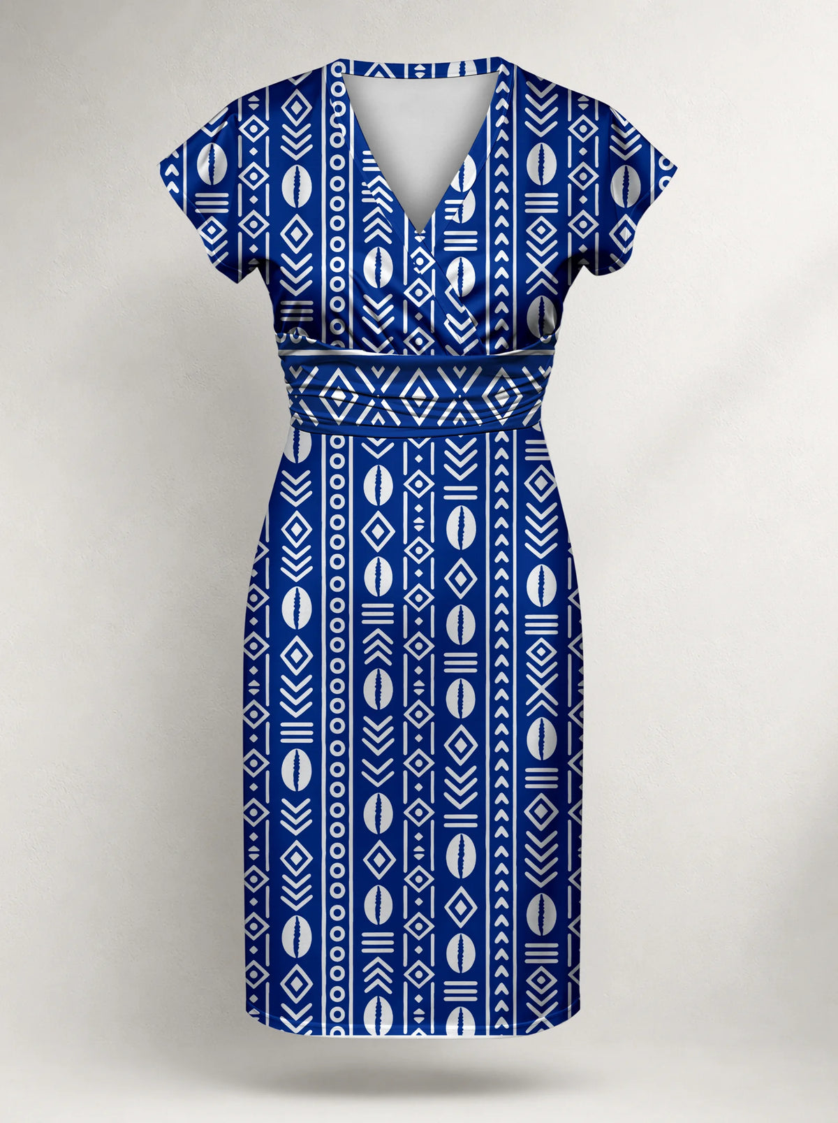 "Oshun Royal Blue" Cap Sleeve Midi Dress — flat design, front