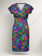 "Upinde" Cap Sleeve Midi Dress — flat design, front