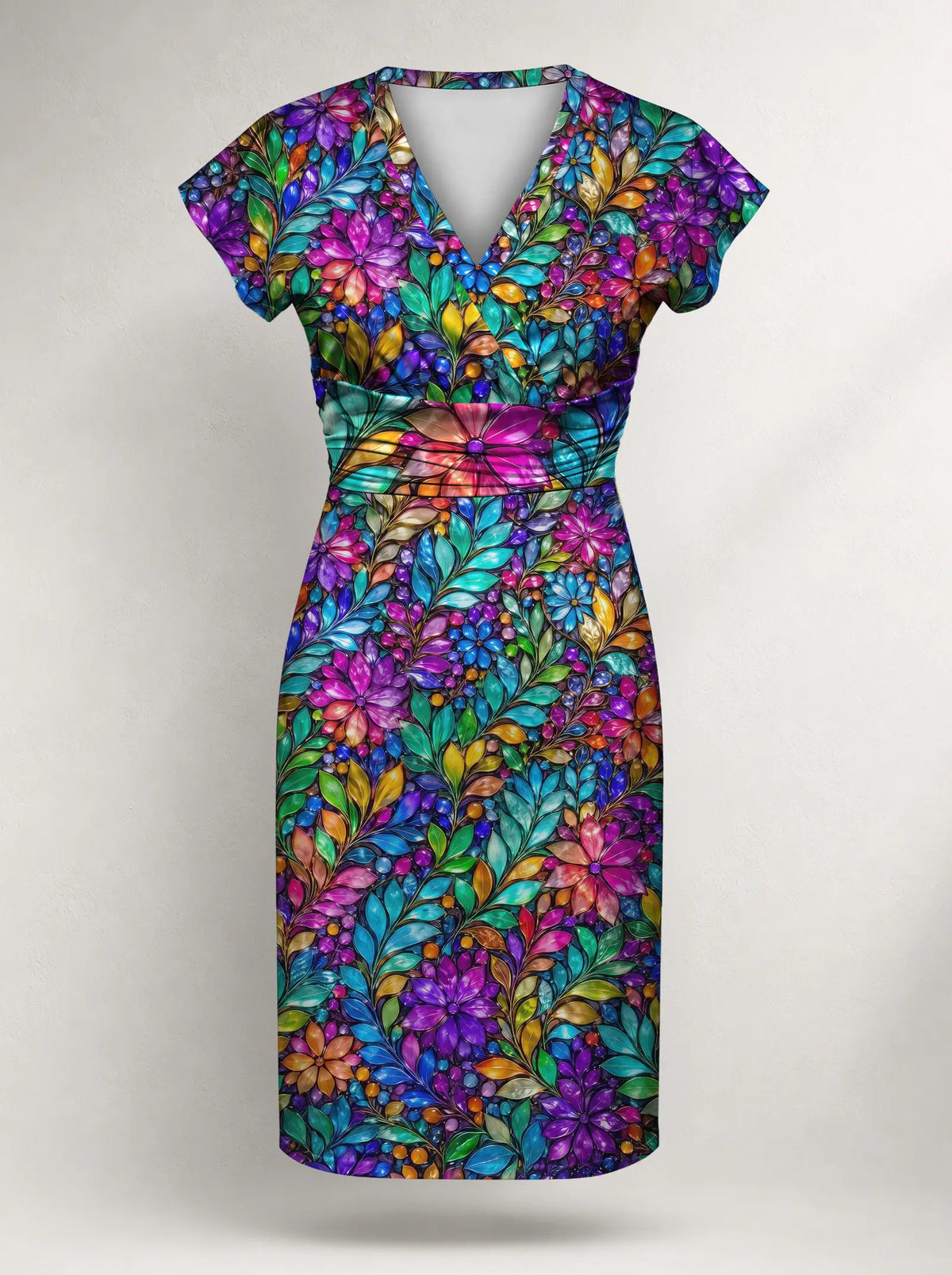 "Upinde" Cap Sleeve Midi Dress — flat design, front