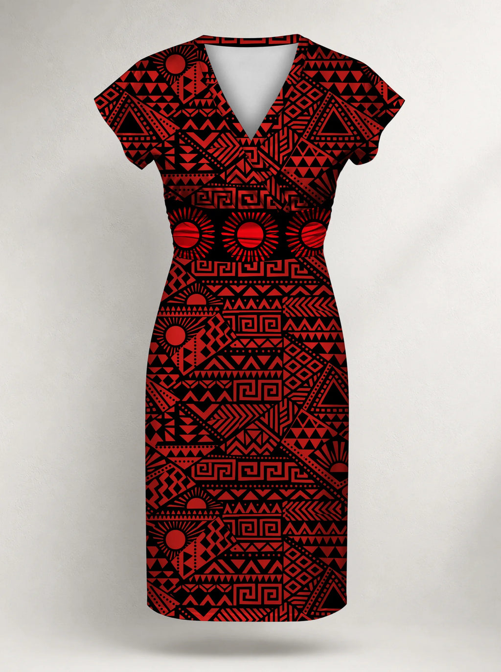 "Shaka Burgundy" Cap Sleeve Midi Dress — flat design, front
