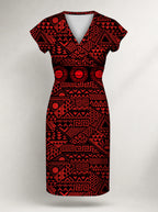 "Shaka Burgundy" Cap Sleeve Midi Dress — flat design, front