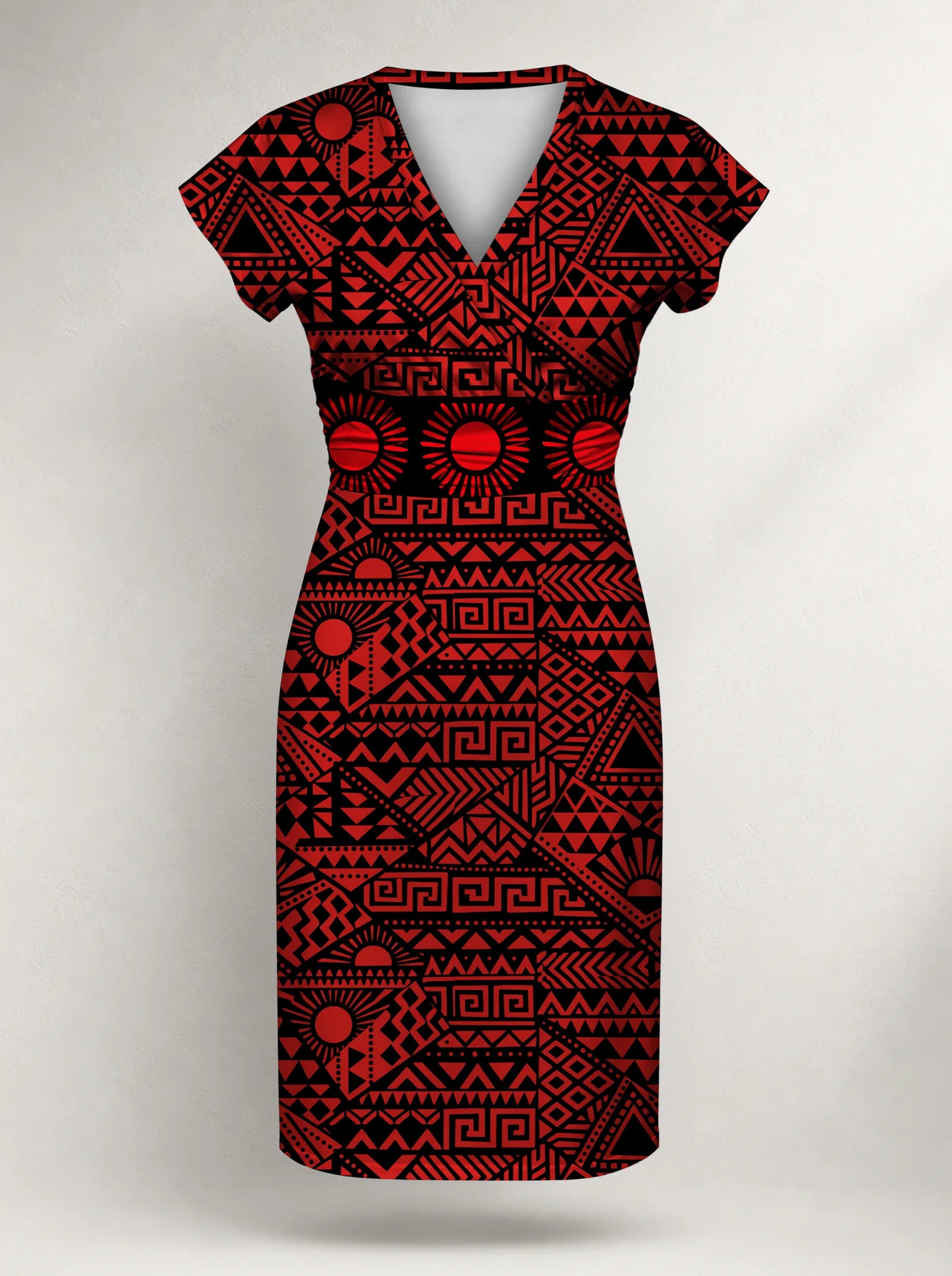 "Shaka Burgundy" Cap Sleeve Midi Dress — flat design, front