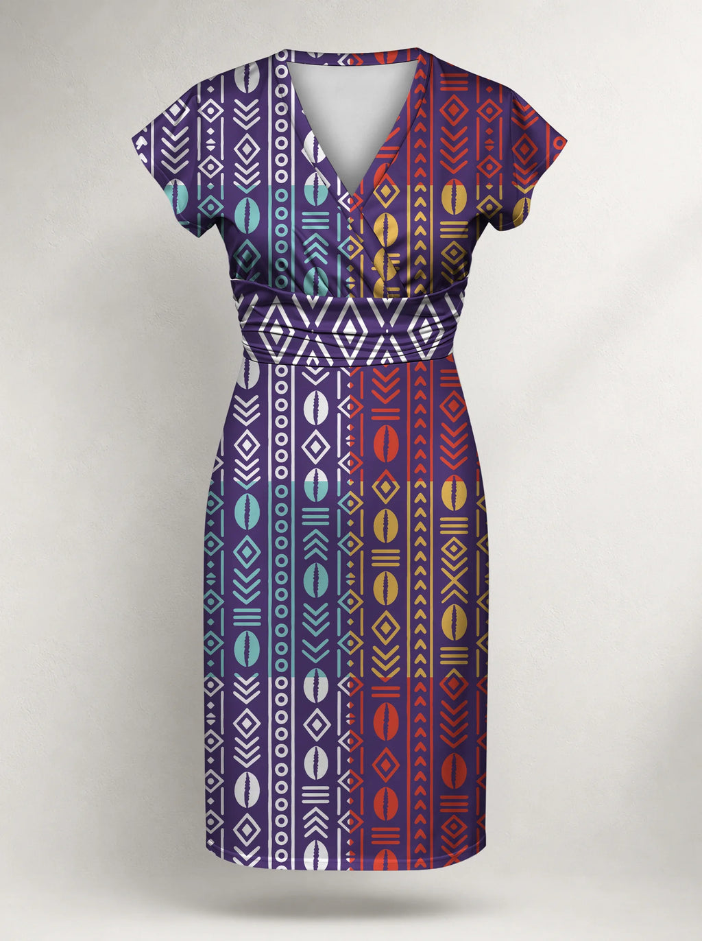 "Oshun Zamani" Cap Sleeve Midi Dress — flat design, front